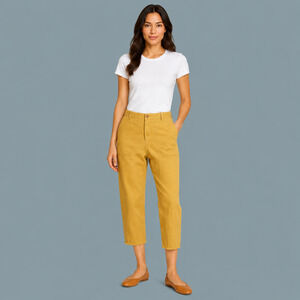 Nili Lotan Size 8 Mustard Yellow Luna Crop Cropped Button Zip Cotton Linen Pants